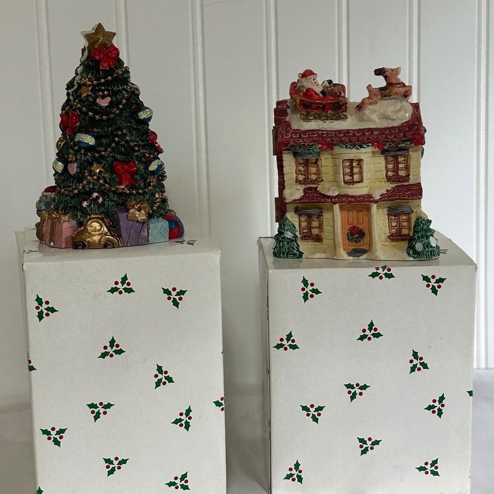 Unbranded Hinged Christmas Figurine Set Multicolor Excellent Hinged Resin Vntge